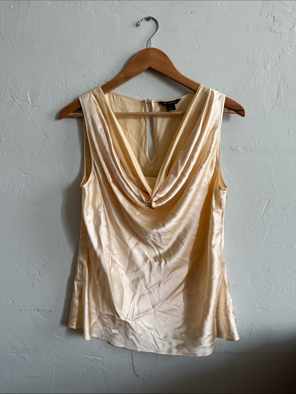 St. John Silk Draped Cowl Neck Blouse in butter yellow